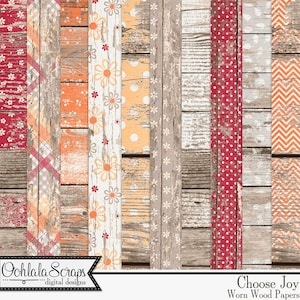 Choose Joy 12x12 Worn Wood Shabby Papers and Backgrounds for Digital Scrapbooking, Kit