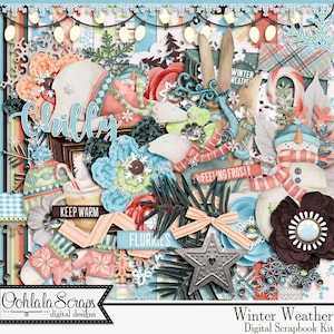 Winter Weather 12x12 Digital Scrapbook Kit, Digital Download