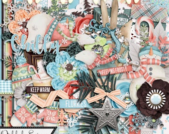 Winter Weather 12x12 Digital Scrapbook Kit, Digital Download