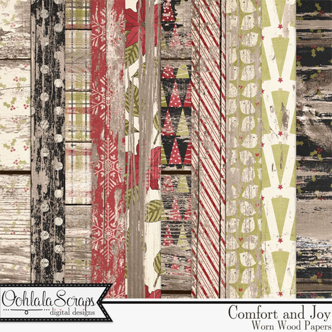 Comfort and Joy Christmas Worn Wood Papers for Digital Scrapbooking - Etsy
