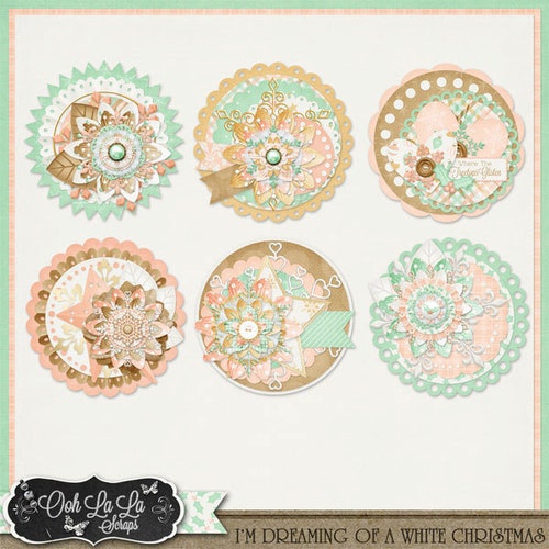 White Christmas Cluster Seals Elements Digital Scrapbooking Holiday Kit