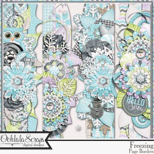 Freezing Winter Snowman Page Borders,Elements,Embellishments, Digital Scrapbook Kit