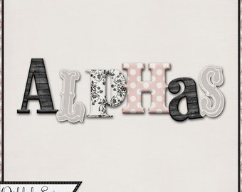 You And Me Alphabet Embellishments, Digital Scrapbooking Kit, Downloadable