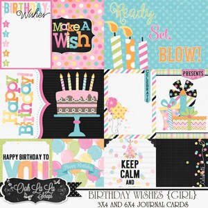 Geburtstagswünsche Mädchen Tasche Scrap Karten, Digital Scrapbook Kit, Elemente, Verzierungen, Project Life