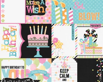 Birthday Wishes Girl Pocket Scrap Cards, Digital Scrapbook Kit, Elements, Embellishments, Project Life