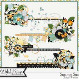 Summer Sun, Cluster Stitches Digital Scrapbook Kit, Scrapbooking Elements and Embellishments