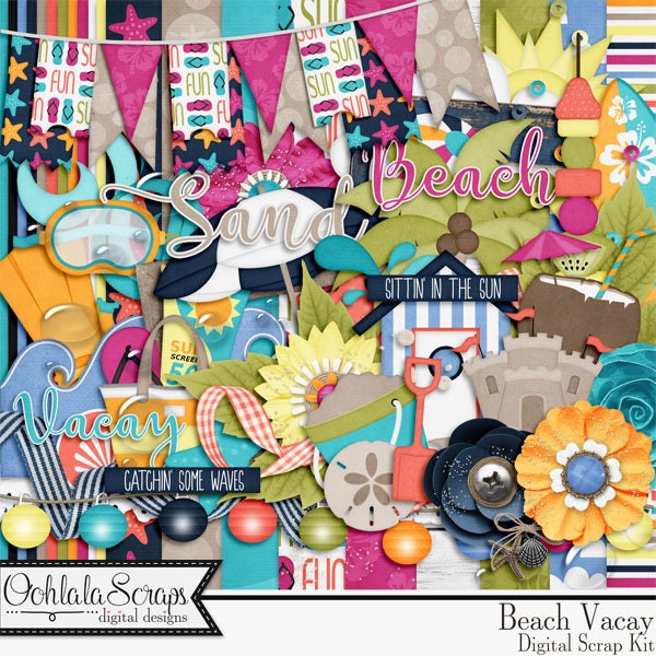 Beach Vacay Digital Scrapbook Kit, Summer