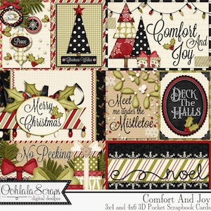 Tarjetas de bolsillo 3D navideñas Comfort And Joy, Project Life, para scrapbooking digital