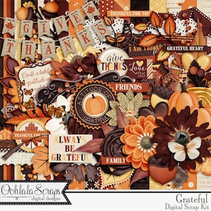 Grateful, Thanksgiving, Fall Digital Scrapbooking Holiday Kit