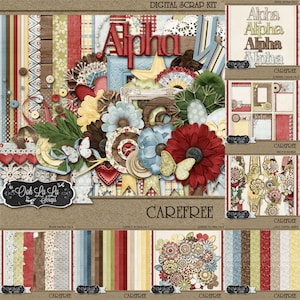 Zorgeloos digitale scrapbookingset-collectie, zomer, lente, land, bundel
