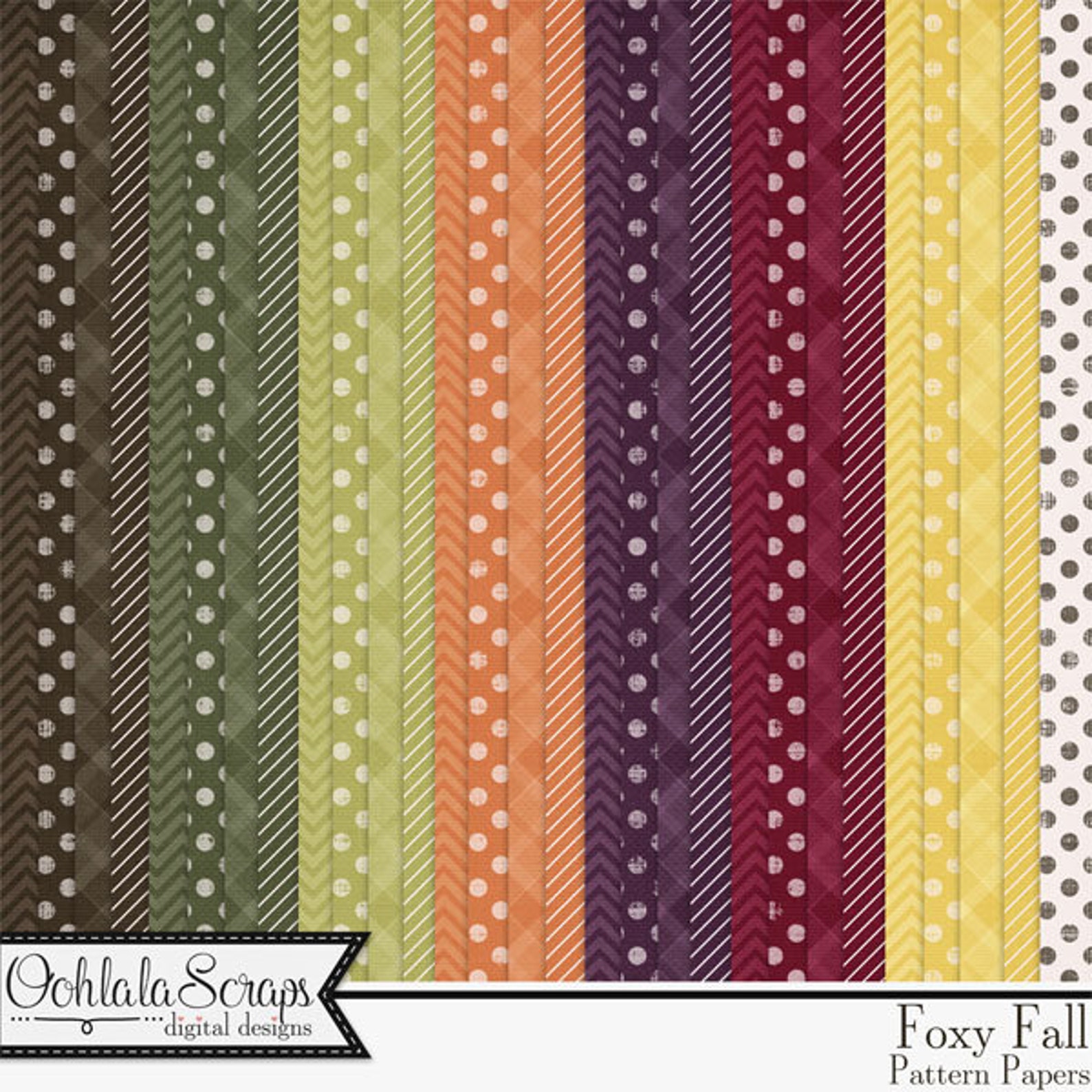 Foxy Fall, Autumn 12x12 Pattern Papers Digital Scrapbooking Holiday Kit ...