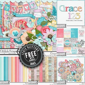 Digital Scrapbook Kit, Grace 12x12 Digital Scapbook Bundle,Downloadable