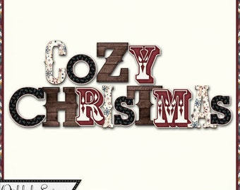 Cozy Christmas Holiday Alphabet Embellishments, Holiday Digital Scrapbook Kit