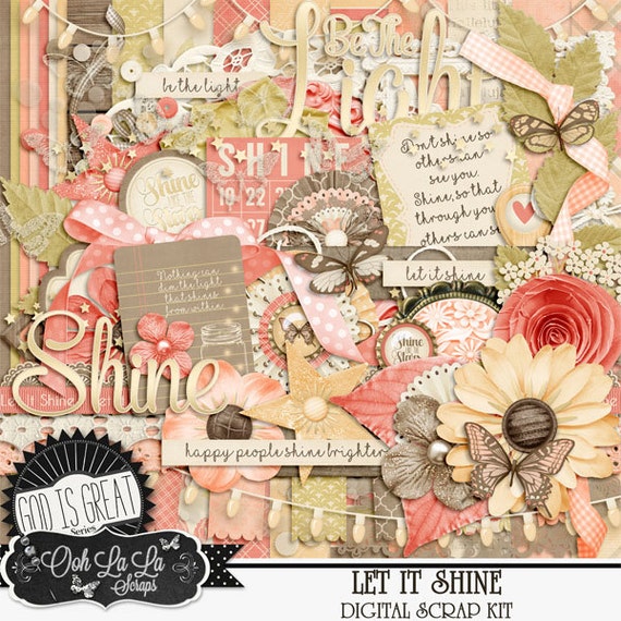 Let It Shine, Religious, Bible, Digital Scrapbook Kit, Scrapbooking,  Collection, Bundle 