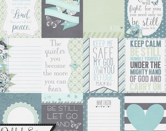 Be Still 12x12 Mönster Pocket Scrapbooking Cards, Project Life, Elements and Embellishments, Digital Scrapbooking Kit