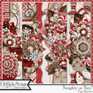 Naughty or Nice Christmas Digital Scrapbooking Kit 12 inch Page Borders, Elements,Embellishements