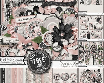 You And Me 12x12 Bundle, Digital Scrapbooking Kit, Downloadable