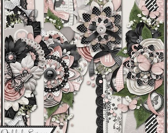 Du och jag 30 cm sidkantdekorationer, digitalt scrapbookingkit, nedladdningsbart
