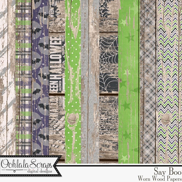 Say Boo Halloween 12x12 Worn Wood Pattern Papers Digital Scrapbooking ...