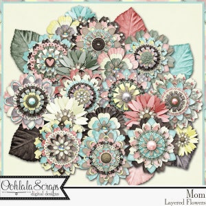 Kit d’embellissements de fleurs en couches maman pour scrapbooking numérique, fête des mères