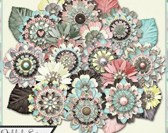 Mom Layered Flower Embellishments Kit for Digital Scrapbooking, Mother's Day