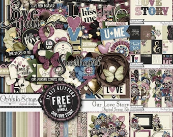 Our Love Story Valentine Digital Scrapbook Kit Bundle, Collection