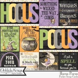 Hokus Pokus Halloween Pocket Scrap Karten Verzierungen, Digitales Scrapbook Kit, Project Life