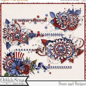 Auf Sale 50% Sterne und Streifen Vaterländischen 4. Juli Cluster-Stiche, Elemente und Verschönerungen Kit für Digitales Scrapbooking