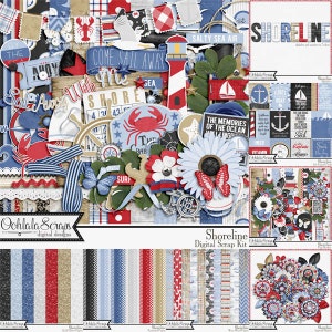 Shoreline  Digital Scrapbooking Kit Collection Bundle, Elements, Embellishments