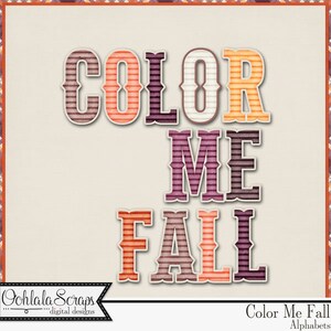 Digital Scrapbook Kit, Color Me Fall Alphabet Embellishments, Autumn