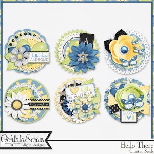 Hello There Cluster Seals Embellishments, Digital Scrapbook Kit