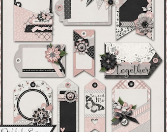You And Me Decorative Tags Embellishments, Digital Scrapbooking Kit, Downloadable