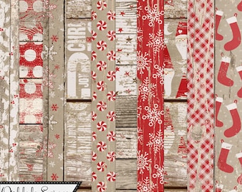 Kit de scrapbooking digital navideño "Travieso o bueno": papeles y fondos con aspecto desgastado y rústico.