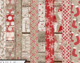 Naughty or Nice Christmas Digital Scrapbooking Kit Worn Wood Shabby Grungy Papers and Backgrounds