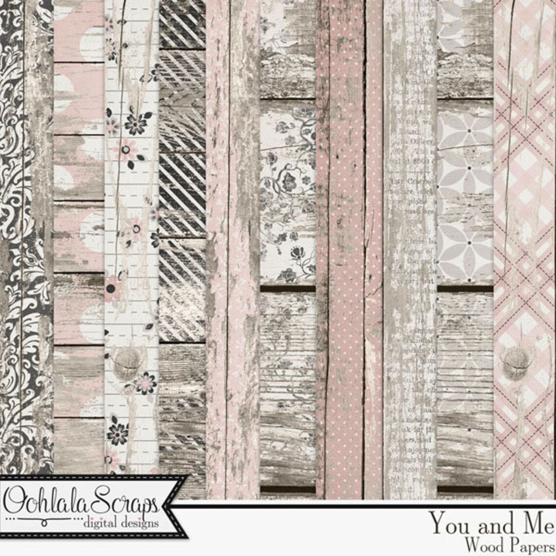 You and Me 12x12 Worn Wood Pattern Papers, Digital Scrapbooking Kit ...