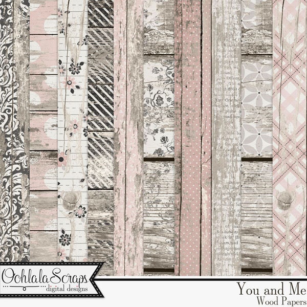 You and Me 12x12 Worn Wood Pattern Papers, Digital Scrapbooking Kit ...