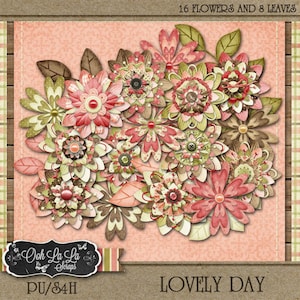 Flores - Kit de álbum de recortes digital de paquete de flores en capas de día encantador - Scrapbooking digital