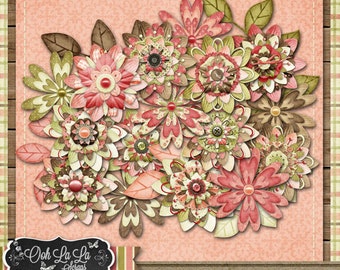 Flowers - Lovely Day Layered Flowers Pack Digital Scrapbook Kit - Digital Scrapbooking