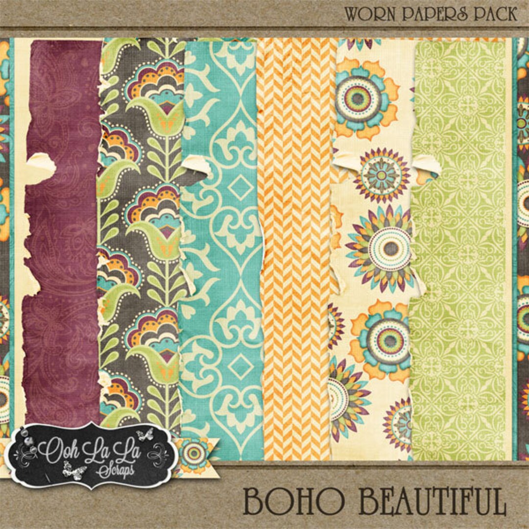 Digital Scrapbooking Boho Beautiful Worn and Torn Papers - Digital ...