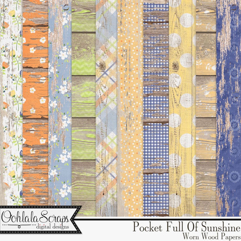 Pocket Full of Sunshine 12x12 Worn Wood Papers Digital Scrapbook Kit - Etsy