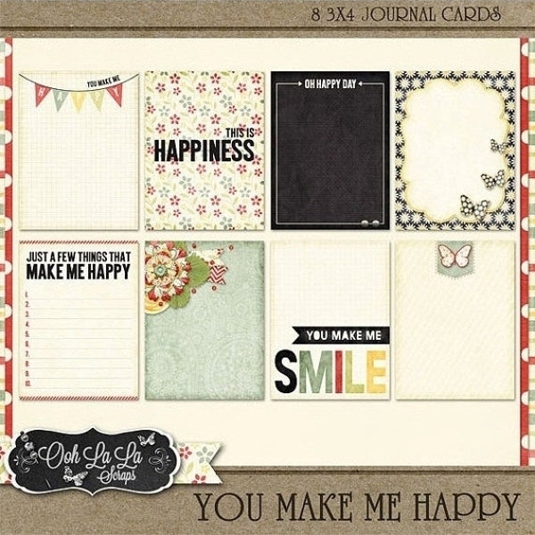 Cartes de journal - You Make Me Happy Digital Scrapbook Kit Journal et Pocket Scrap Cards