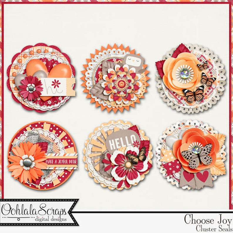 Choose Joy Cluster Seals Embellishments for Digital Scrapbooking Kit
