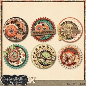 Fall Into Fall, Autumn Cluster Seals, Digital Scrapbook Kit, Scrapbooking