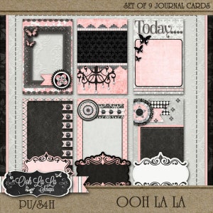 Tarjetas de diario - Kit de álbum de recortes digital de tarjetas de bolsillo y diario Ooh La La - Scrapbooking digital
