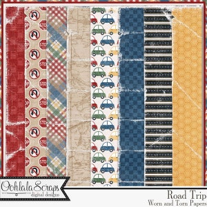 Road Trip 12x12 Worn and Torn Pattern Papers, Digital Scrapbooking Kit, Vacation