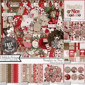 Naughty or Nice Christmas 12x12 Digital Scrapbooking Kit, Bundled Collection, Holiday, Seasonal
