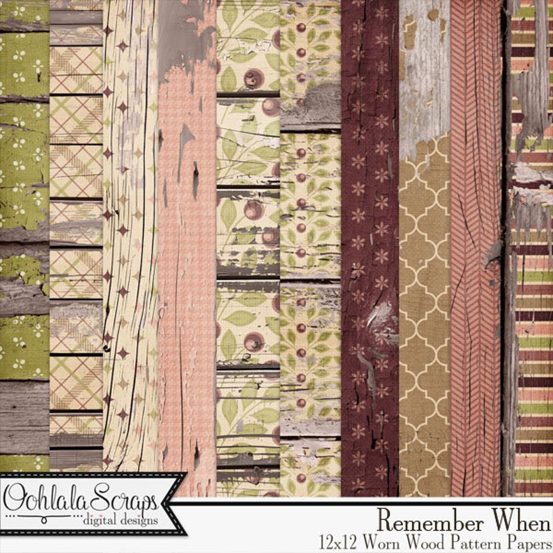 Remember When 12x12 Worn Wood Papers,downloadable,digital Scrapbook Kit ...