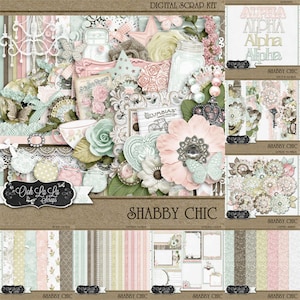 Shabby Chic, Kit de Scrapbook Digital, Scrapbooking, Pacote, Coleção