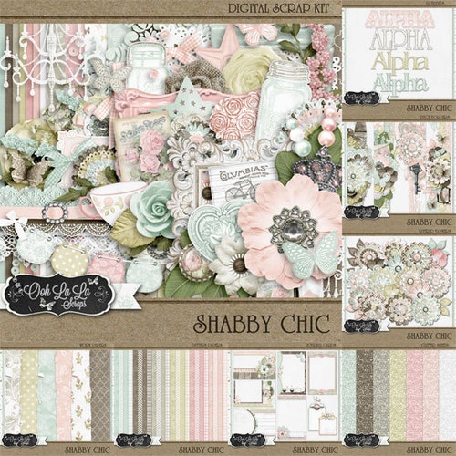 Shabby Chic,Digital Scrapbook Kit, Scrapbooking, Bundle, Collection