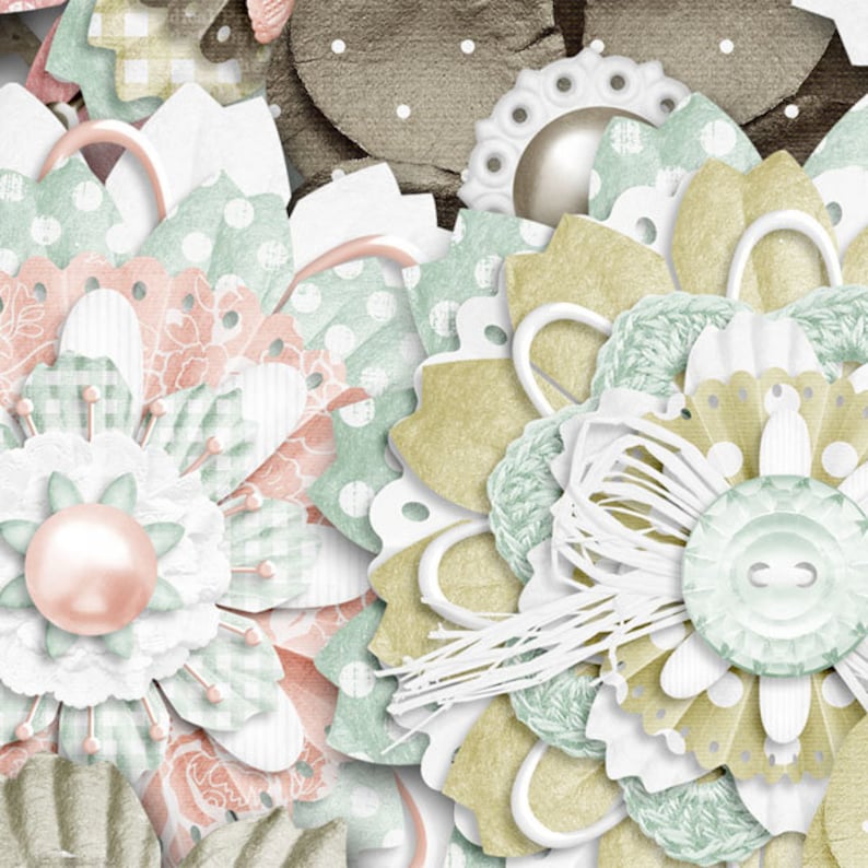 Shabby Chic,Layered Flower Elements,Clip Art,Digital Scrapbook Kit Scrapbooking